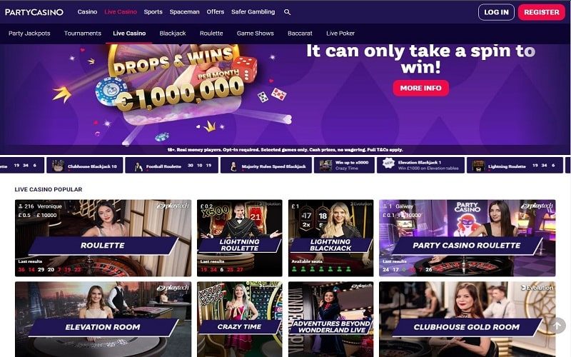 Live casino games at Party Casino