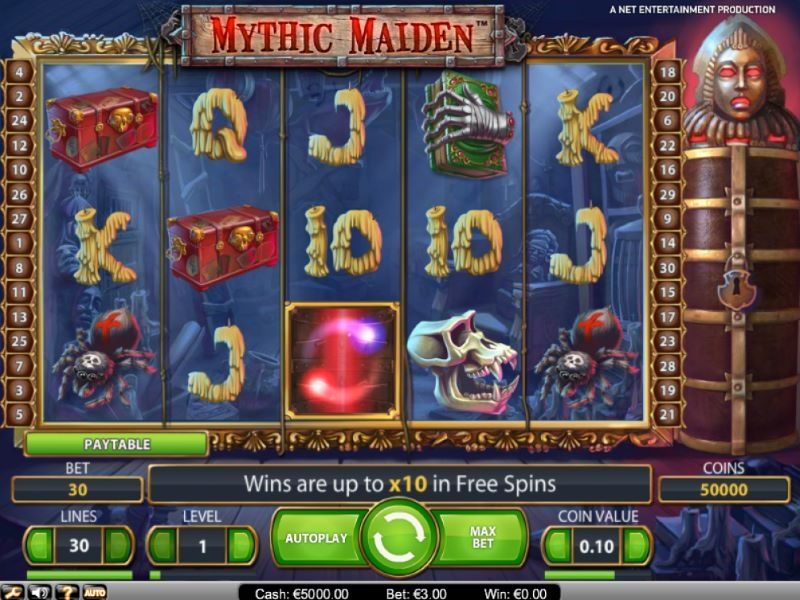 Mythic Maiden pokie game reels view