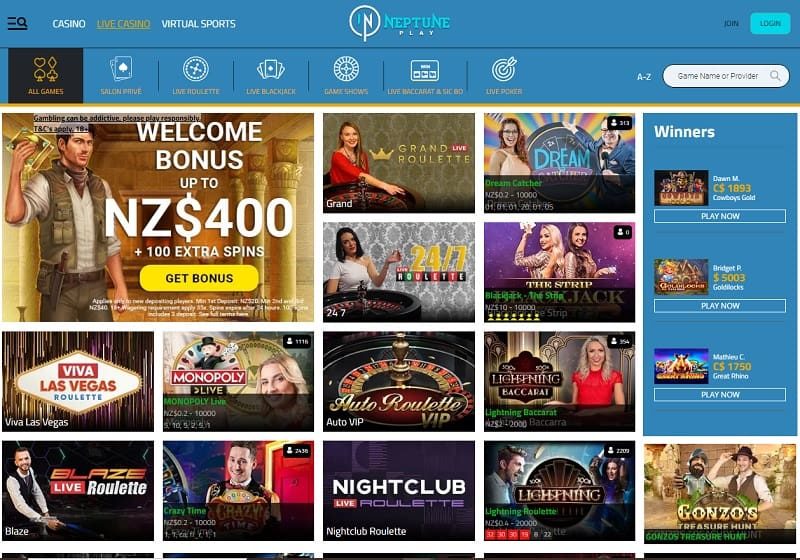Live casino games at Neptune Play nz