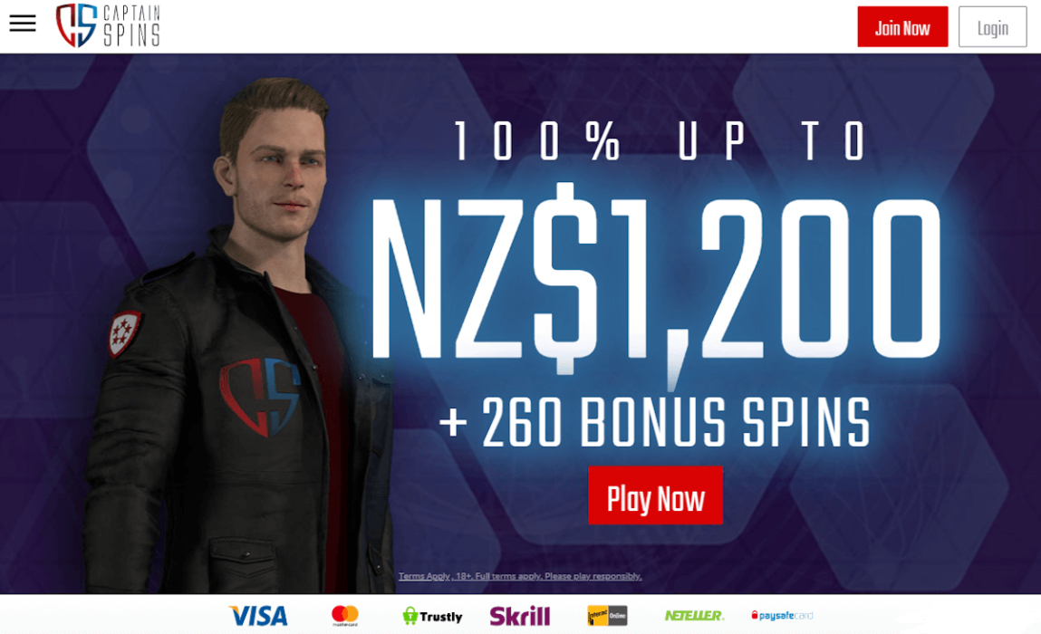 captain spins NZ homepage