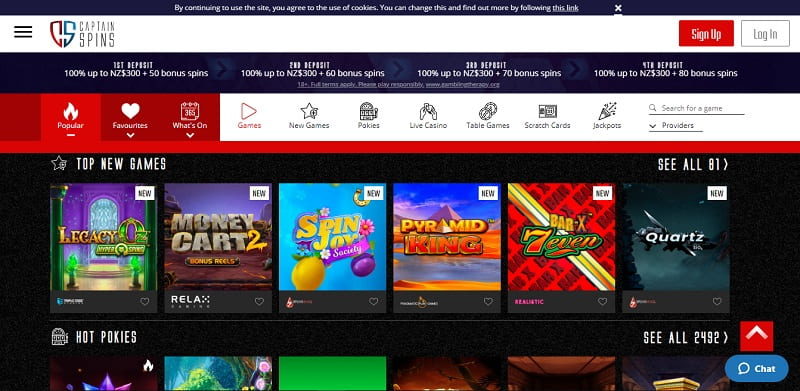 Captain Spins Casino top and new pokie games NZ