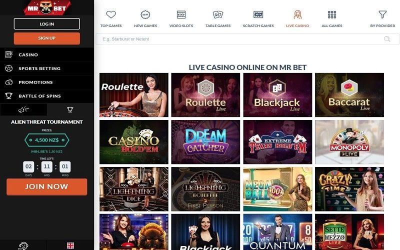 Live casino games at Mr Bet