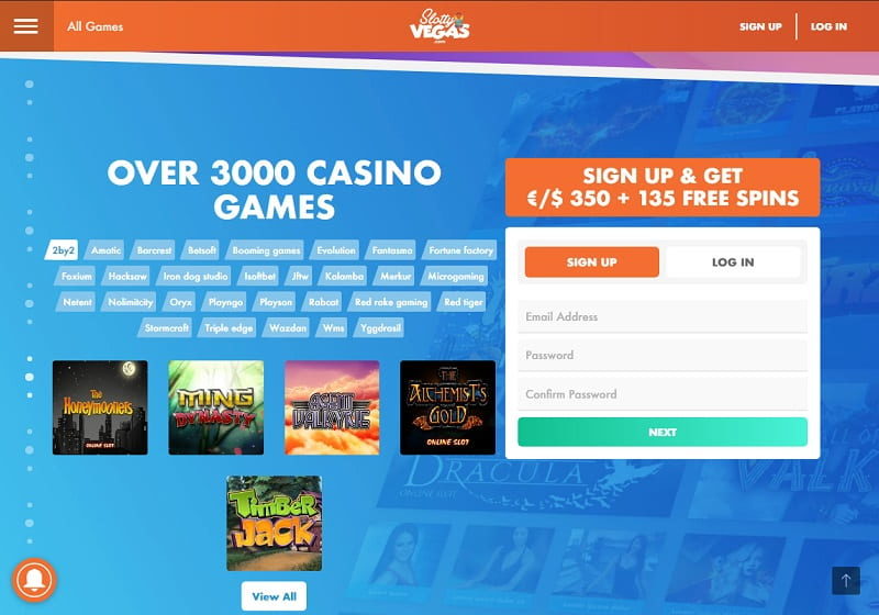 Slotty vegas Casino online homepage view NZ