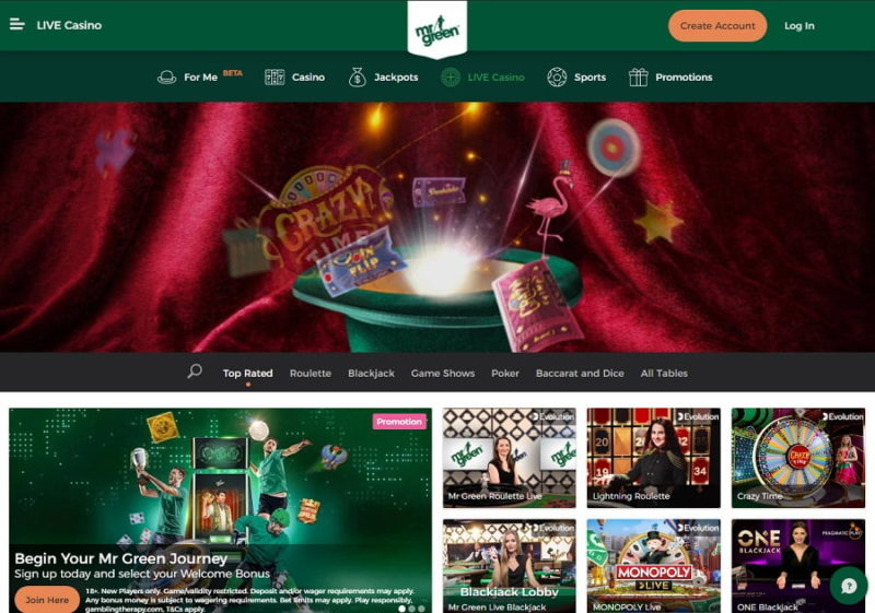 Live casino at Mr Green nz