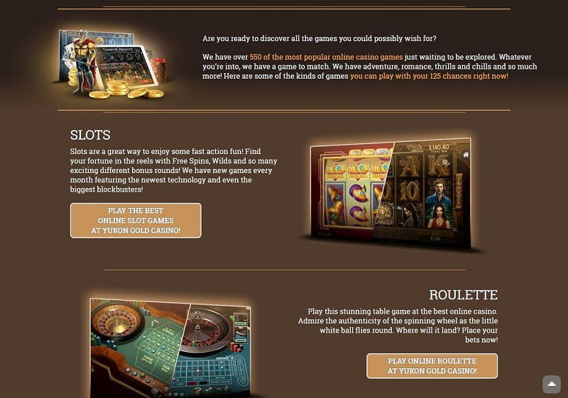 Online casino games available at Yukon Gold Casino NZ