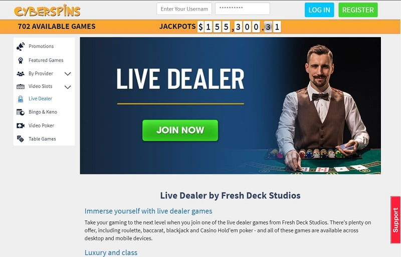 Cyberspins Casino live dealer games