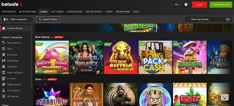 Betsafe Casino online homepage