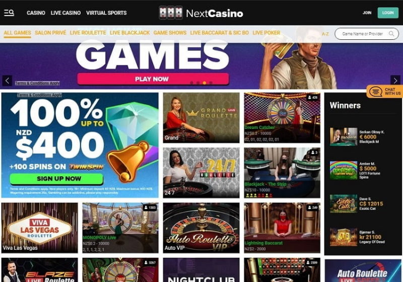 Next online casino available games nz