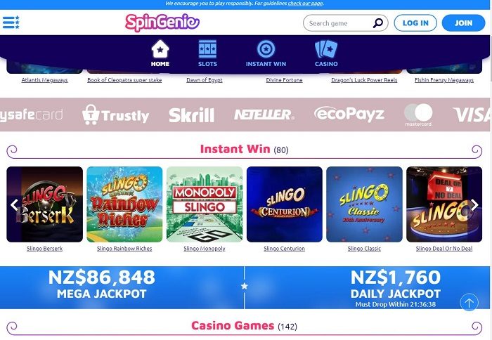 Spin Genie Casino Screenshot NZ 2