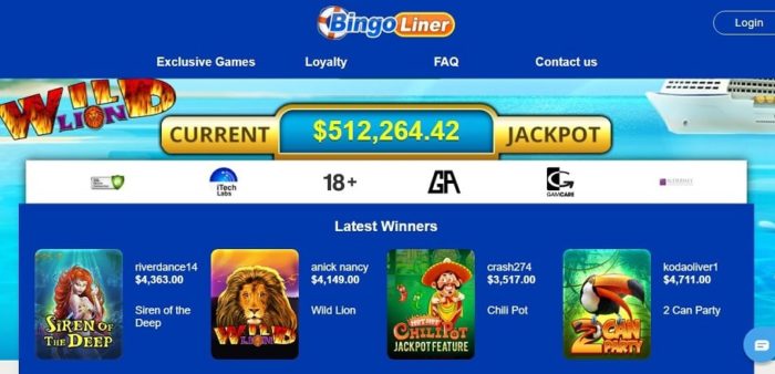 Bingo Liner current jackpot