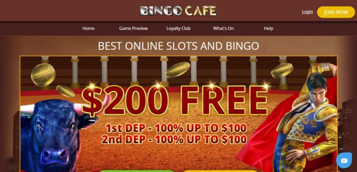 Bingo Cafe online homepage view