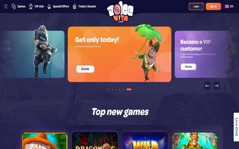 DolceVita casino website homepage