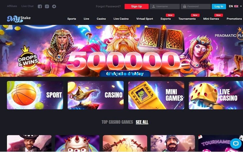 MyStake Casino homepage