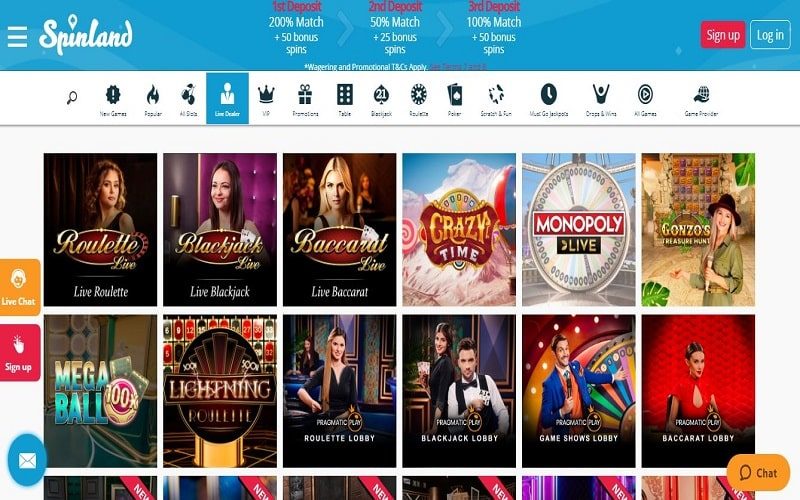 Play Live dealer games at Spinland Casino