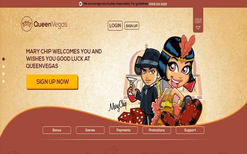 Queen Vegas online casino site homepage