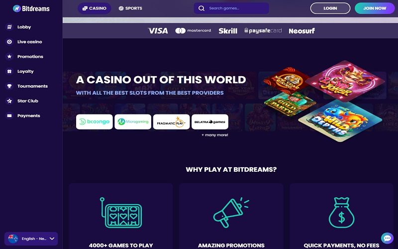 Bitdreams casino homepage