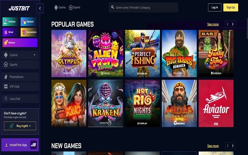 JustBit Casino popular games