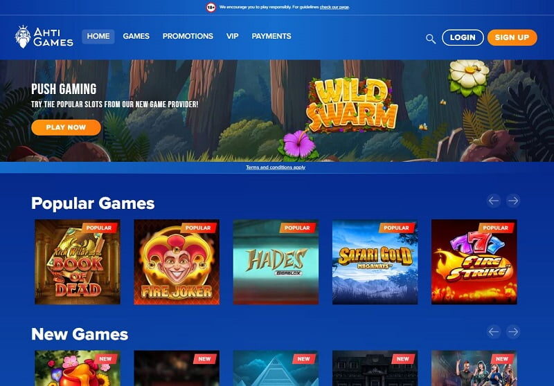 Ahti Games online casino homepage