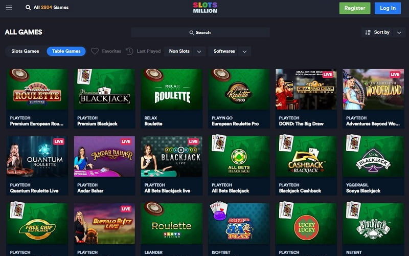 Slots and live games at Playmillion Casino