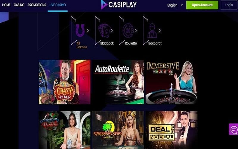 Casiplay Casino online live casino page view